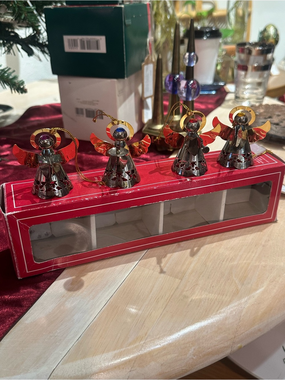 Macy's Brass Angel Christmas Ornaments Set of 4 - New in Box, Vintage
